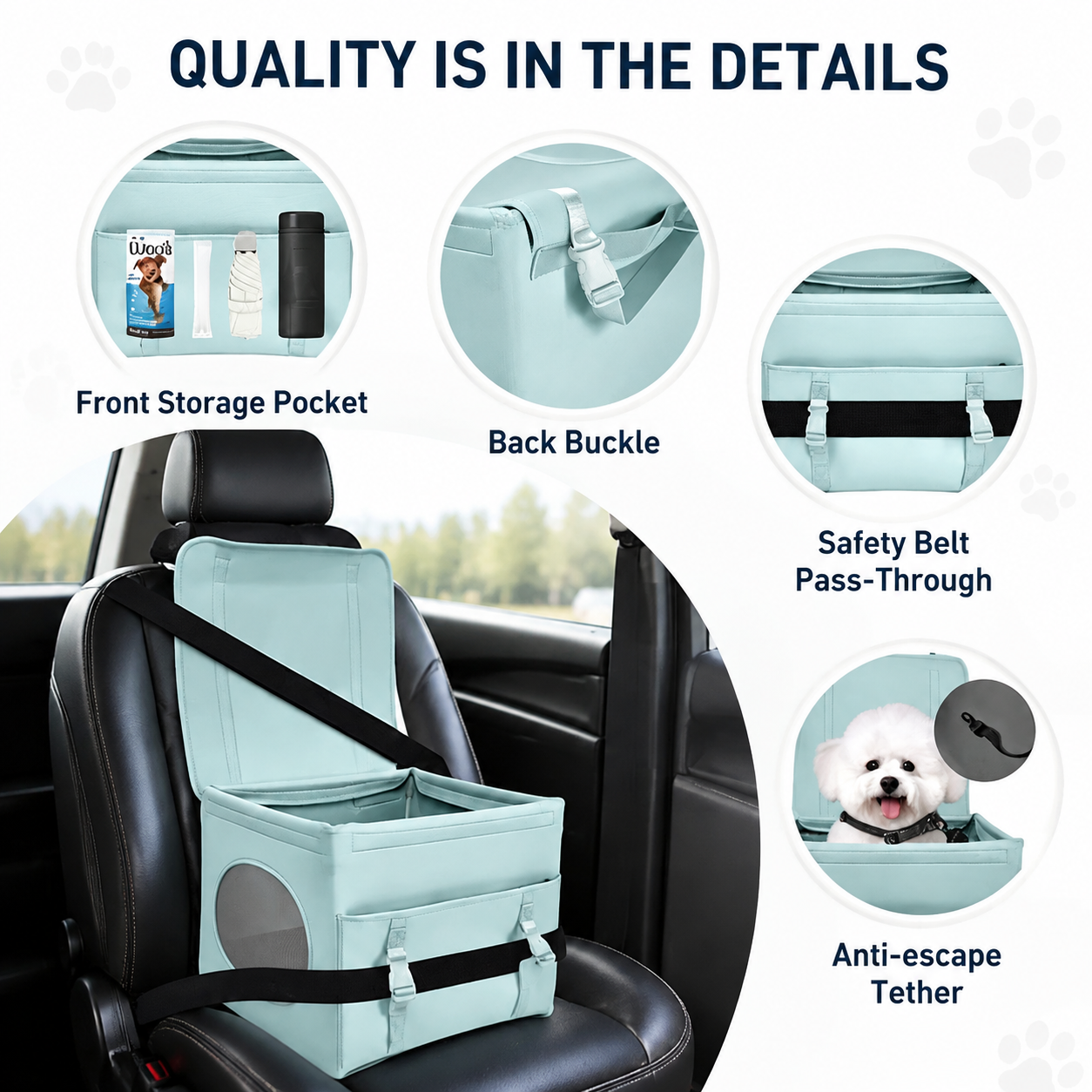Portable Pet Car Seat Carrier for Small Dogs