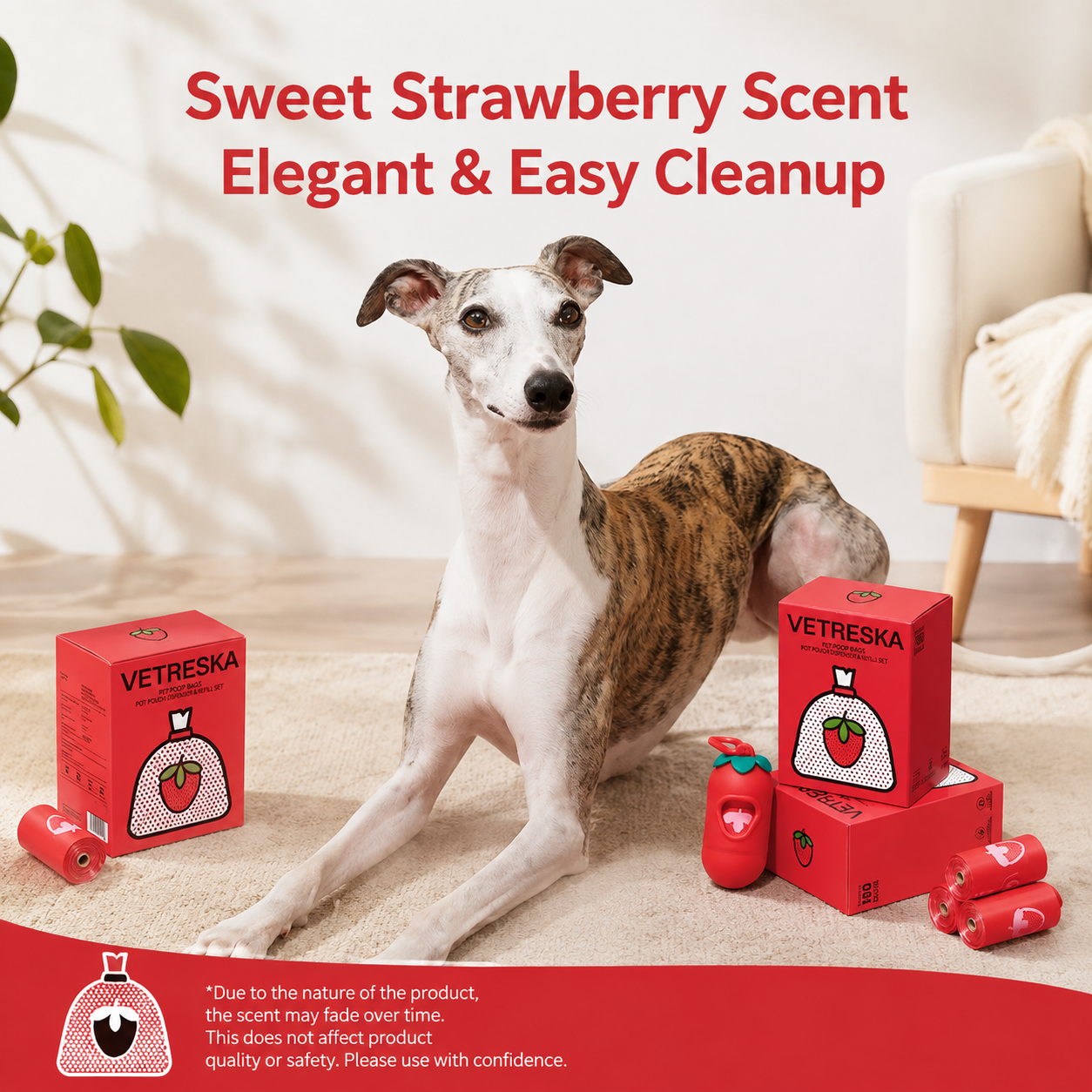Strawberry Pet Poop Bag Dispenser and Refill Set