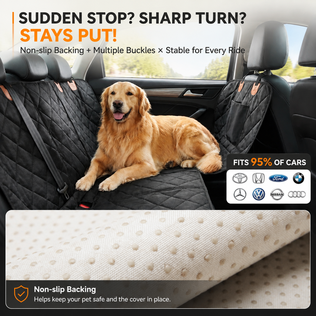 Waterproof Non-Slip Foldable Pet Car Seat Mat for Dogs & Cats, 132 × 158 cm